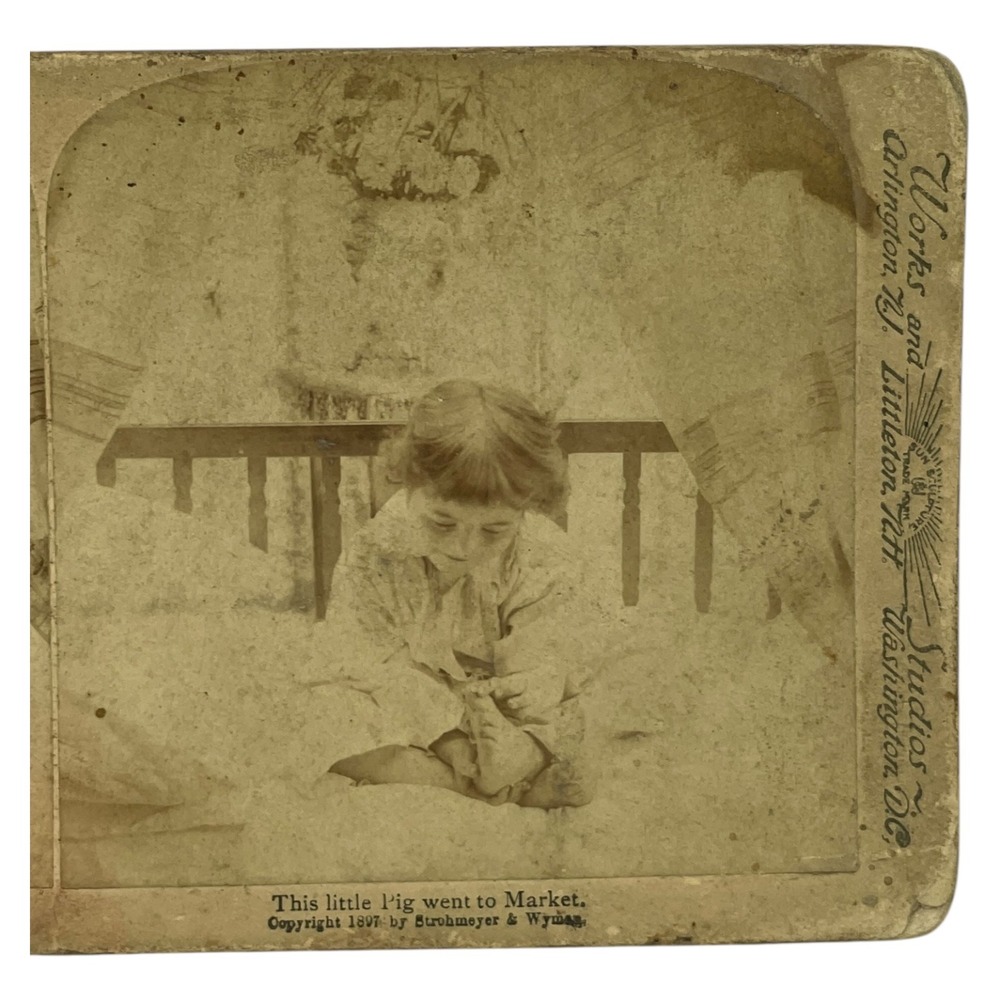 Underwood & Underwood 1897 Stereoview Card This‎ Little Pig Went to Market